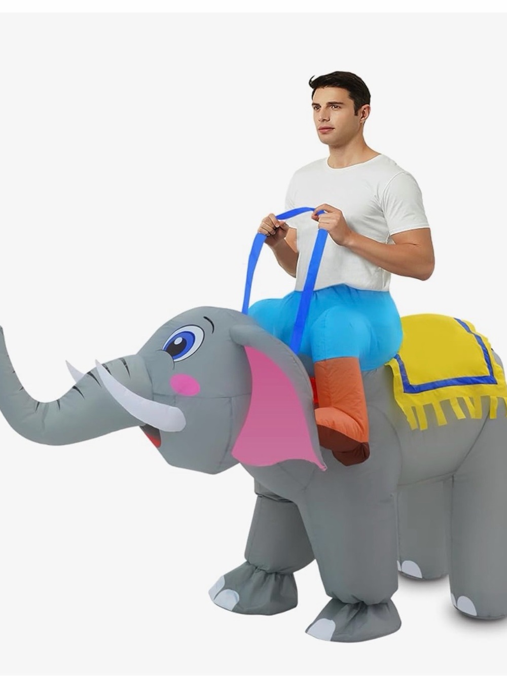 Inflatable Elephant Ride Costume - Gray with Pink, Blue & Yellow